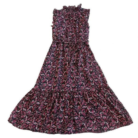 Sam Edelman Sleeveless Floral Paisley Ruffle Midi Dress w/ Belt Size XS Women's - Picture 1 of 12